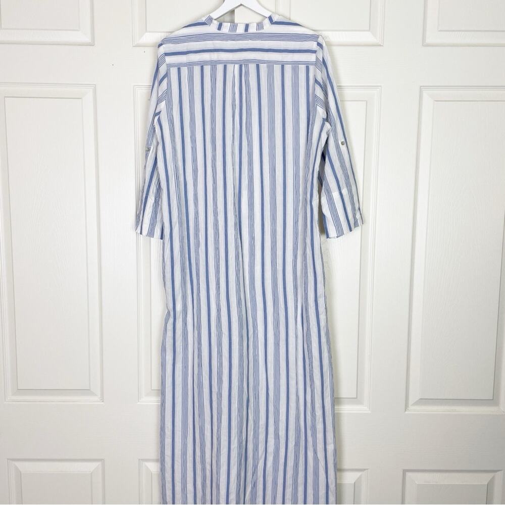 Everyday Ritual Tracey Caftan Maxi Dress Blueberry Stripe Crinkle Cotton NWT SzL - Picture 6 of 10
